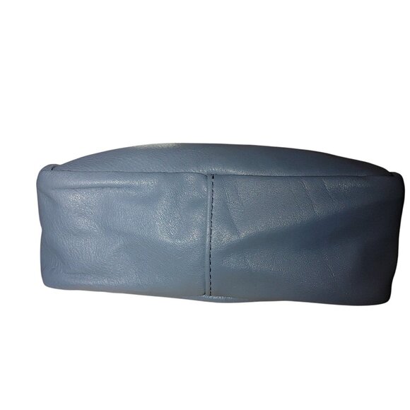 Leather Crossbody Small Blue Bag  Adjustable Strap Multiple Zippered Pockets - Picture 8 of 12